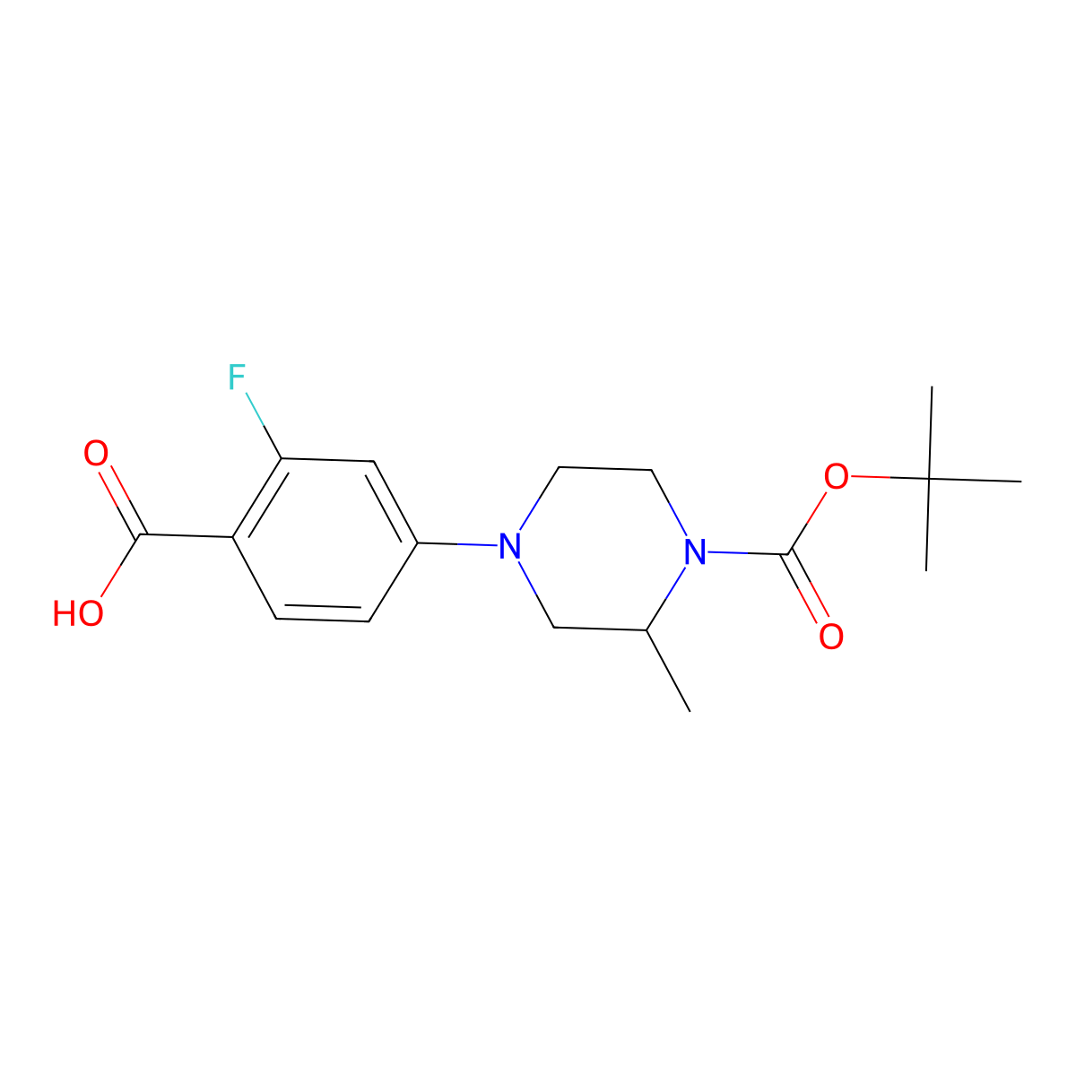 4-(4-Carboxy-3-fluorophenyl)-2-methyl-piperazine-1-carboxylic acid tert-butyl ester molecular structure, CAS 1643153-39-2