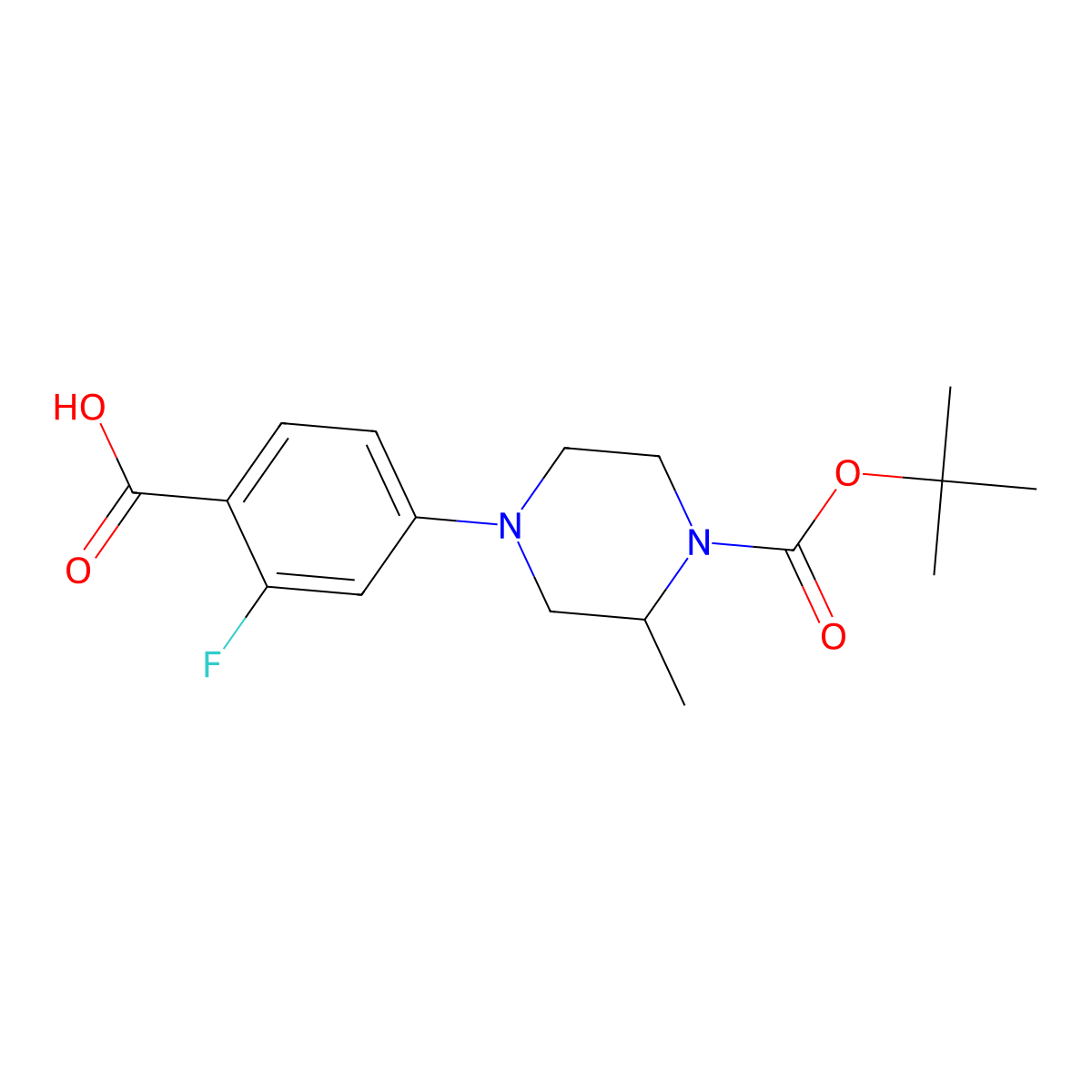 4-(4-Carboxy-3-fluorophenyl)-2-methyl-piperazine-1-carboxylic acid tert-butyl ester molecular structure, CAS 1643153-39-2