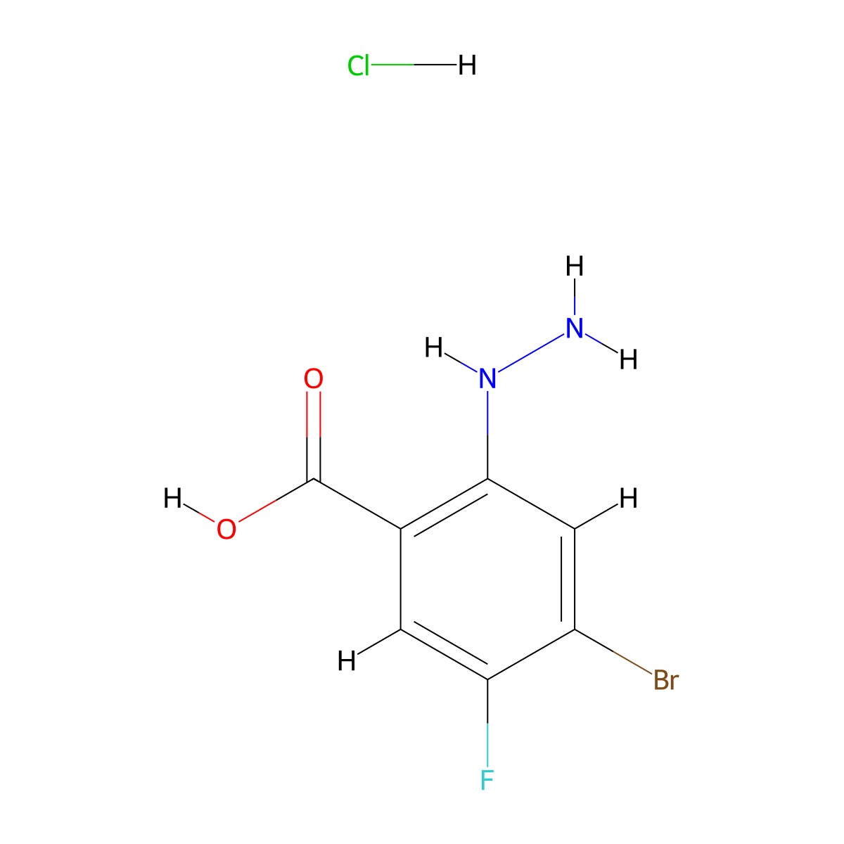 4-Bromo-5-fluoro-2-hydrazinylbenzoic acid hydrochloride molecular structure, CAS 1643156-18-6