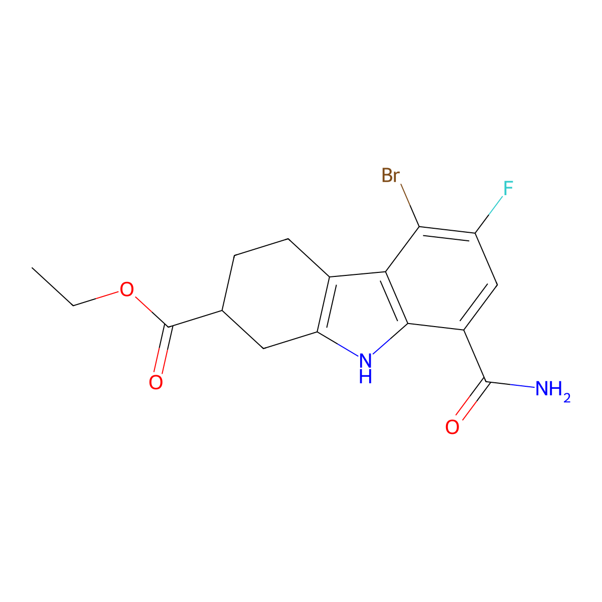 ethyl 5-bromo-8-carbamoyl-6-fluoro-2,3,4,9-tetrahydro-1H-carbazole-2-carboxylate molecular structure, CAS 1643156-20-0