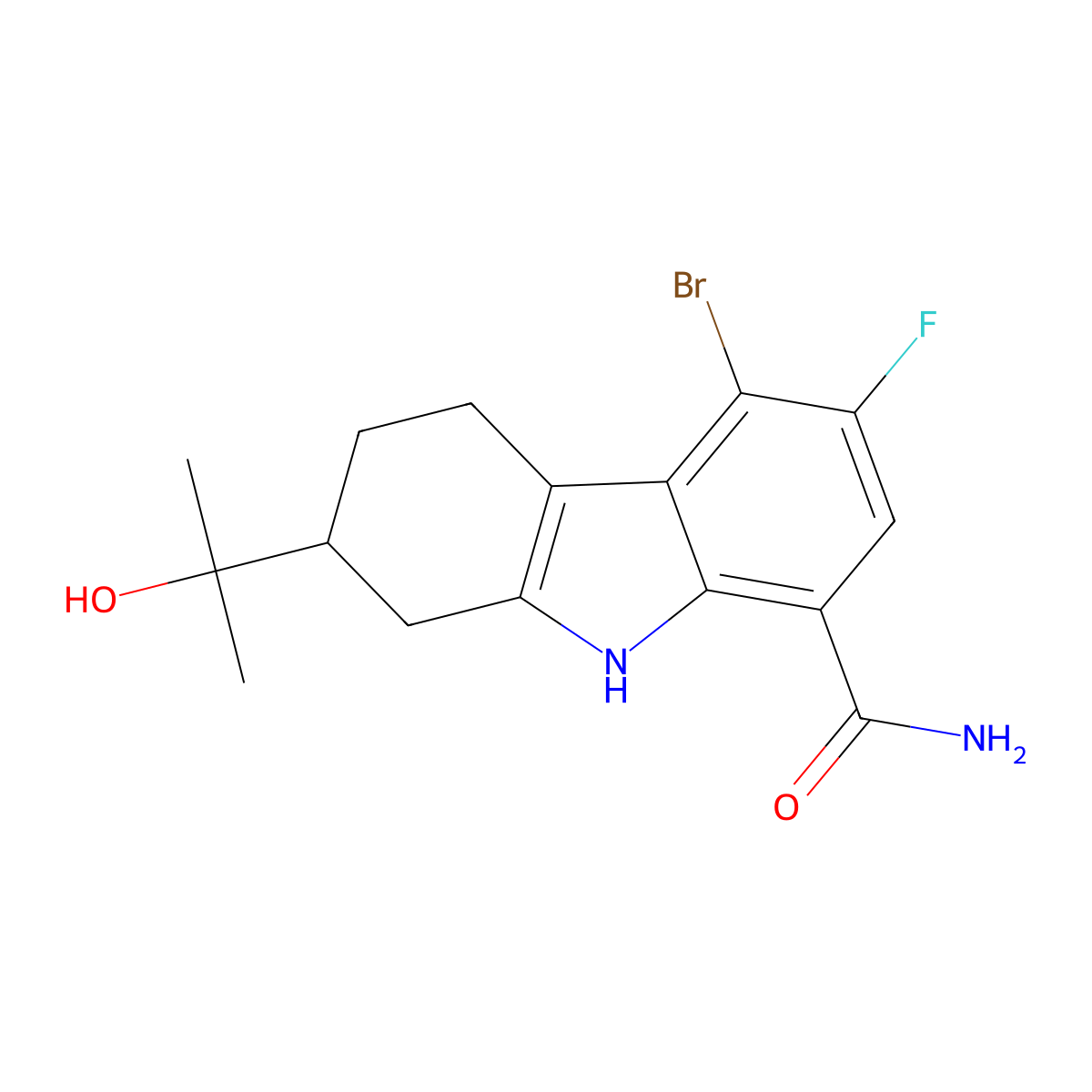 5-Bromo-6-fluoro-2-(2-hydroxypropan-2-yl)-2,3,4,9-tetrahydro-1H-carbazole-8-carboxamide molecular structure, CAS 1643156-21-1