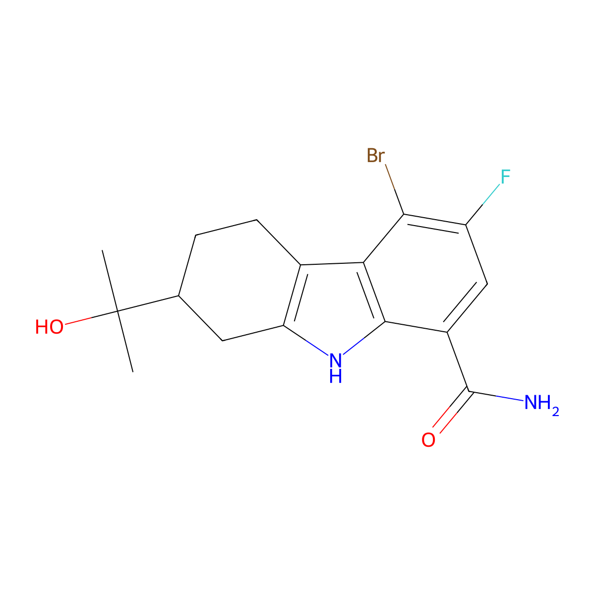 (2S)-5-Bromo-6-fluoro-2,3,4,9-tetrahydro-2-(1-hydroxy-1-methylethyl)-1H-carbazole-8-carboxamide molecular structure, CAS 1643156-23-3
