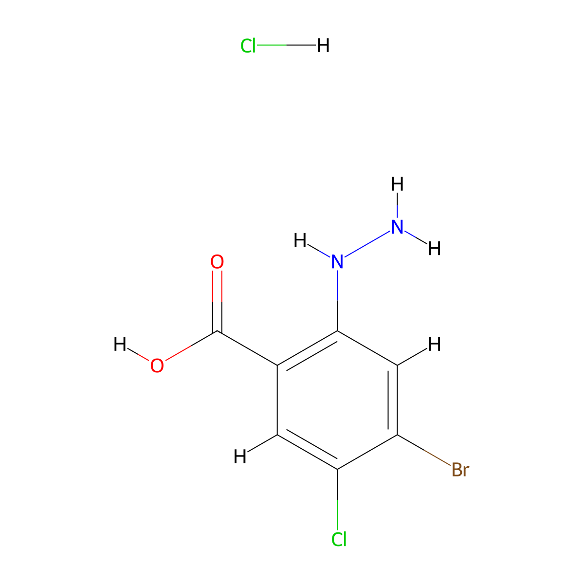4-Bromo-5-chloro-2-hydrazinylbenzoic acid hydrochloride molecular structure, CAS 1643156-35-7