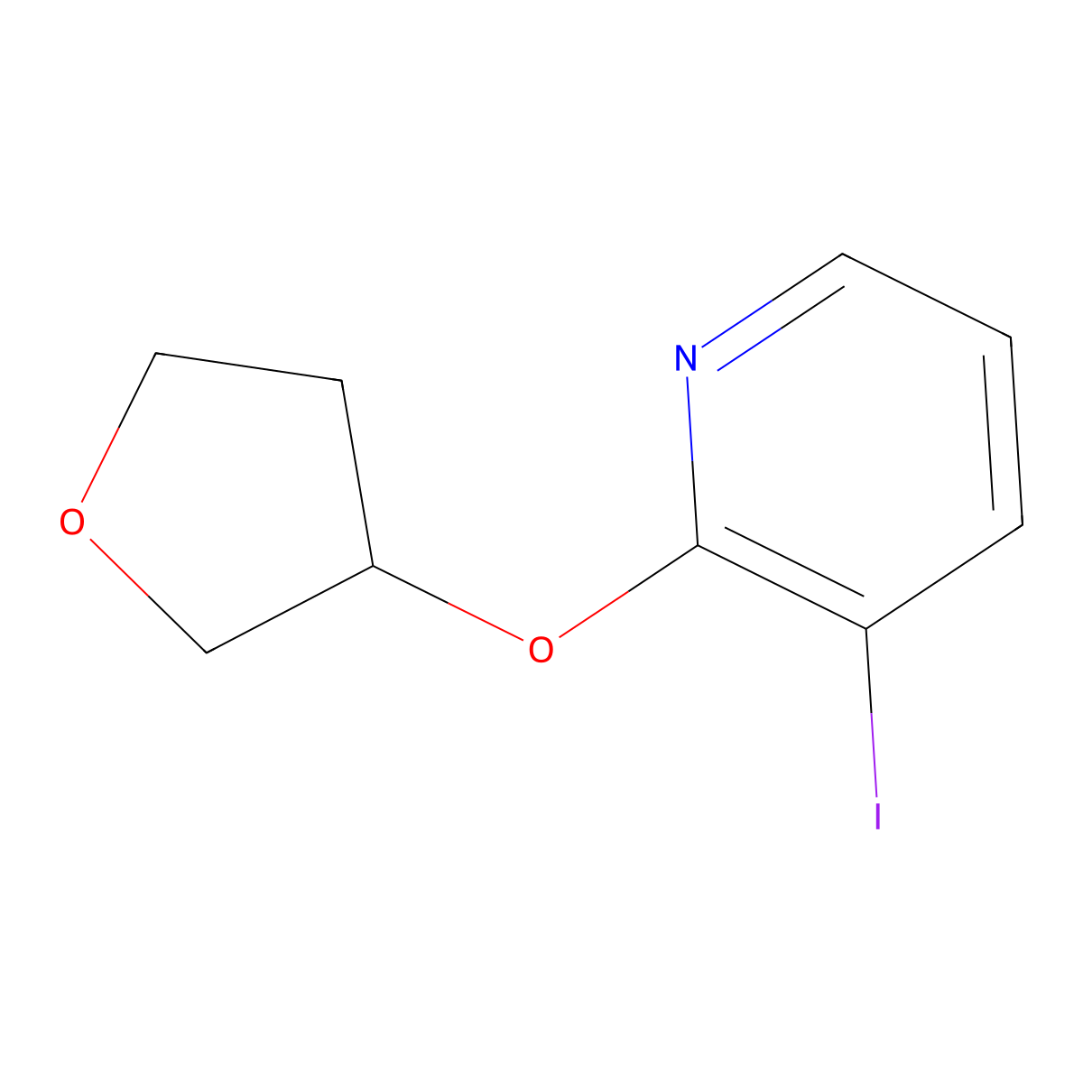 3-Iodo-2-(tetrahydro-furan-3-yloxy)-pyridine molecular structure, CAS 1643457-26-4