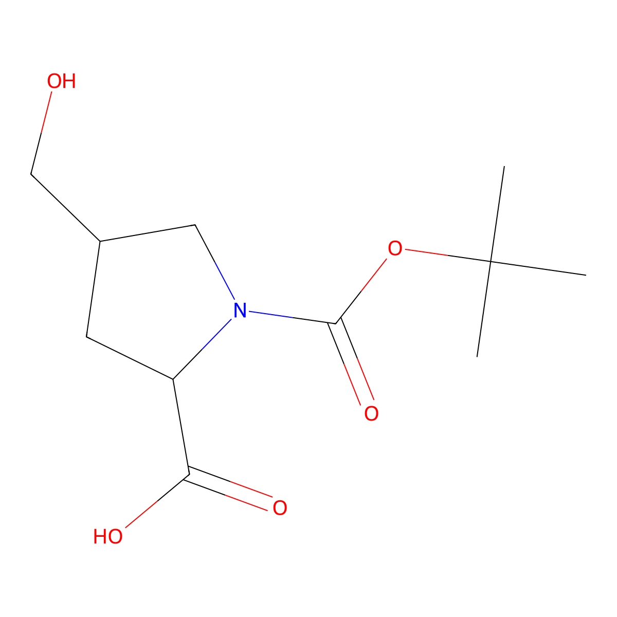 1,2-Pyrrolidinedicarboxylic acid, 4-(hydroxymethyl)-, 1-(1,1-dimethylethyl) ester, (2S,4S)- molecular structure, CAS 1643468-66-9