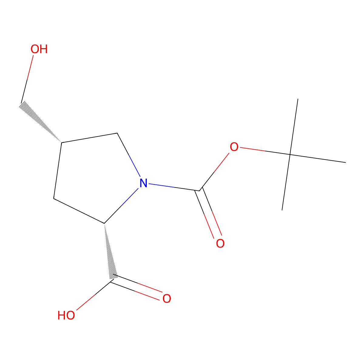 1,2-Pyrrolidinedicarboxylic acid, 4-(hydroxymethyl)-, 1-(1,1-dimethylethyl) ester, (2S,4S)- molecular structure, CAS 1643468-66-9