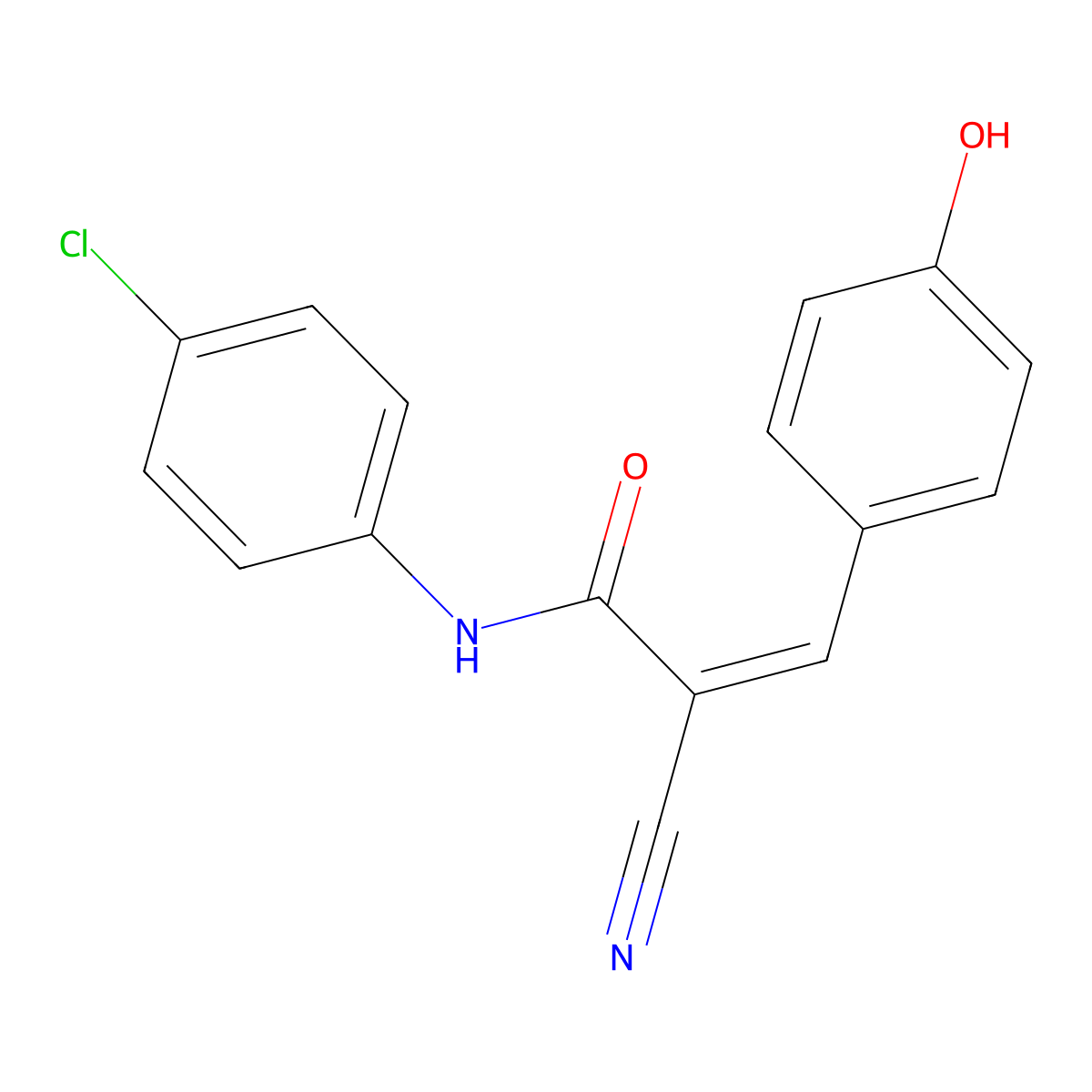 (Z)-N-(4-chlorophenyl)-2-cyano-3-(4-hydroxyphenyl)prop-2-enamide molecular structure, CAS 16435-09-9