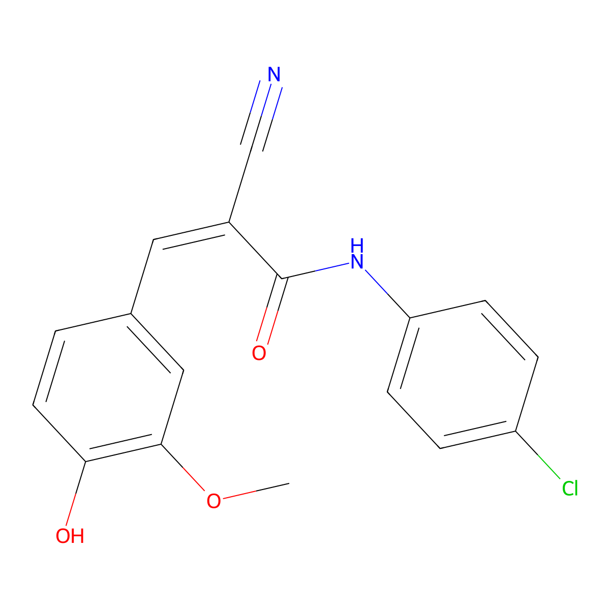 N-(4-chlorophenyl)-2-cyano-3-(4-hydroxy-3-methoxyphenyl)prop-2-enamide molecular structure, CAS 16435-10-2