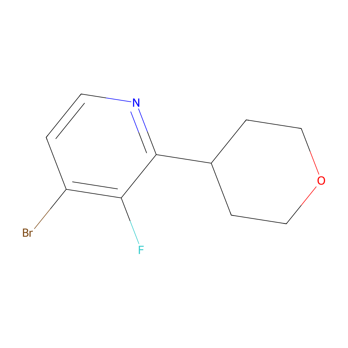 4-Bromo-3-fluoro-2-(oxan-4-yl)pyridine molecular structure, CAS 1643537-32-9