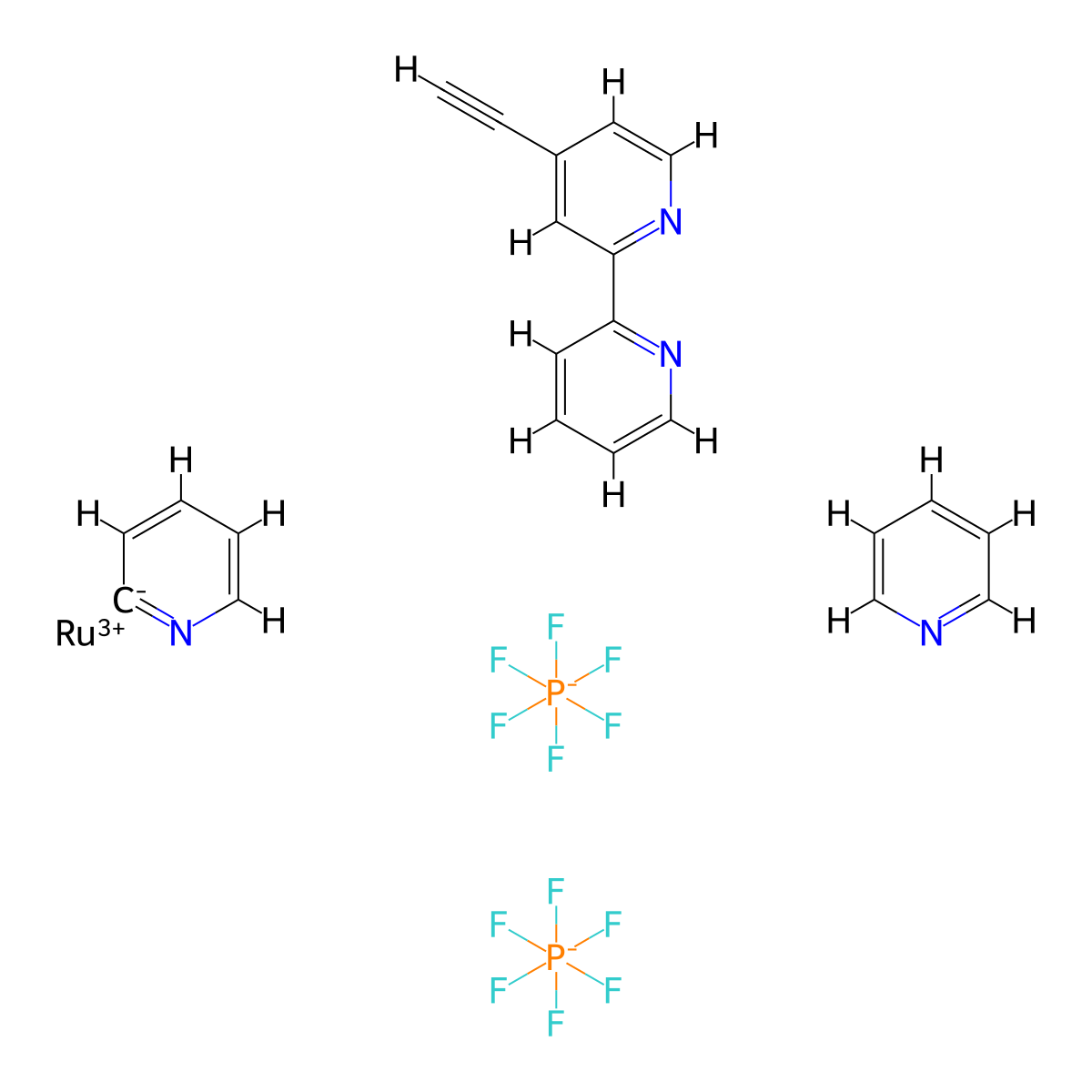 (2,2'-Bipyridine)(4-ethynyl-2,2'-bipyridine)Ruthenium hexafluorophosphate molecular structure, CAS 164357-77-1