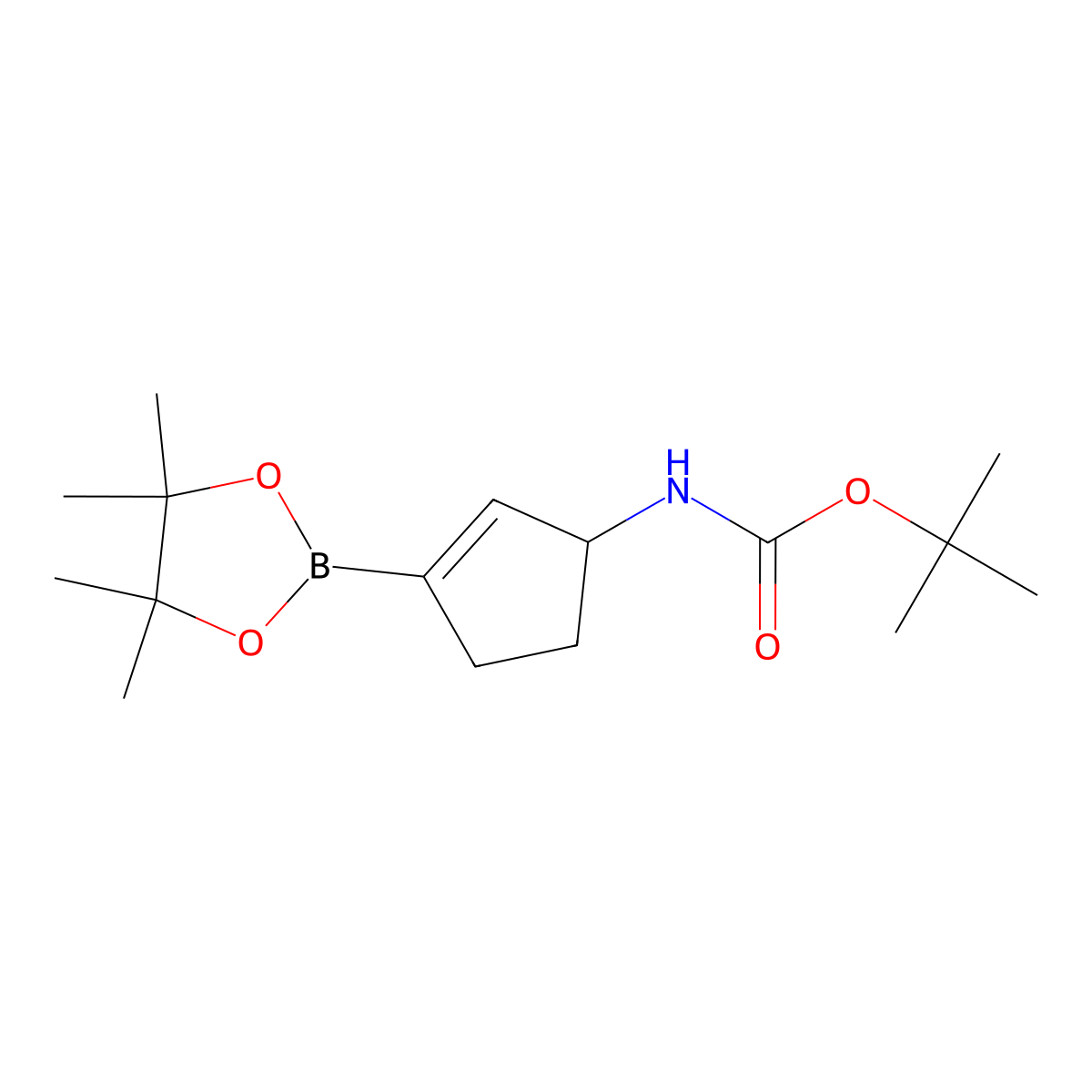 Tert-butyl (3-(4,4,5,5-tetramethyl-1,3,2-dioxaborolan-2-YL)cyclopent-2-EN-1-YL)carbamate molecular structure, CAS 1643574-06-4
