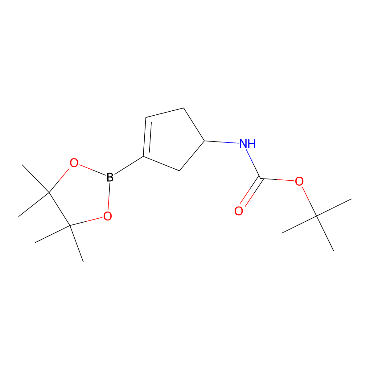 tert-butyl N-(3-(4,4,5,5-tetramethyl-1,3,2-dioxaborolan-2-yl)cyclopent-3-en-1-yl)carbamate molecular structure, CAS 1643574-07-5