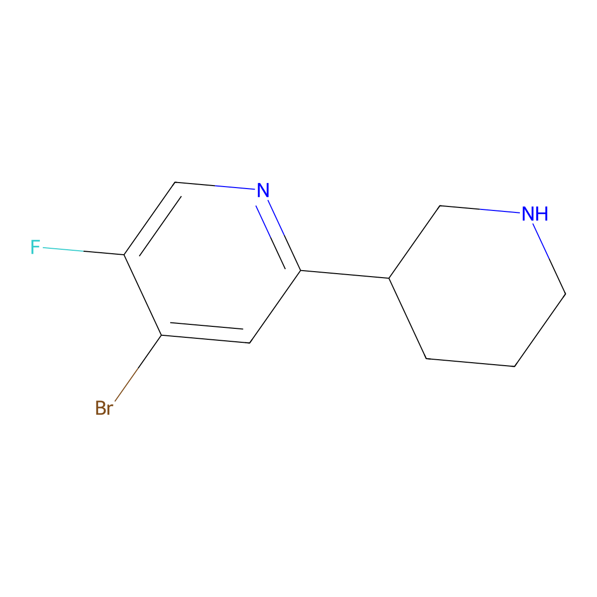 4-Bromo-3-fluoro-6-(piperidin-3-yl)pyridine molecular structure, CAS 1643576-10-6
