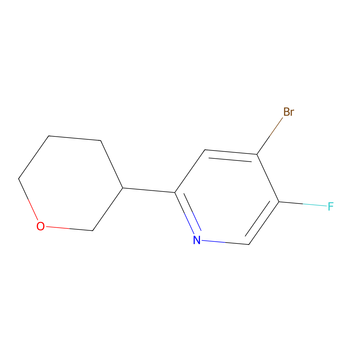 4-Bromo-3-fluoro-6-(oxan-4-yl)pyridine molecular structure, CAS 1643576-44-6