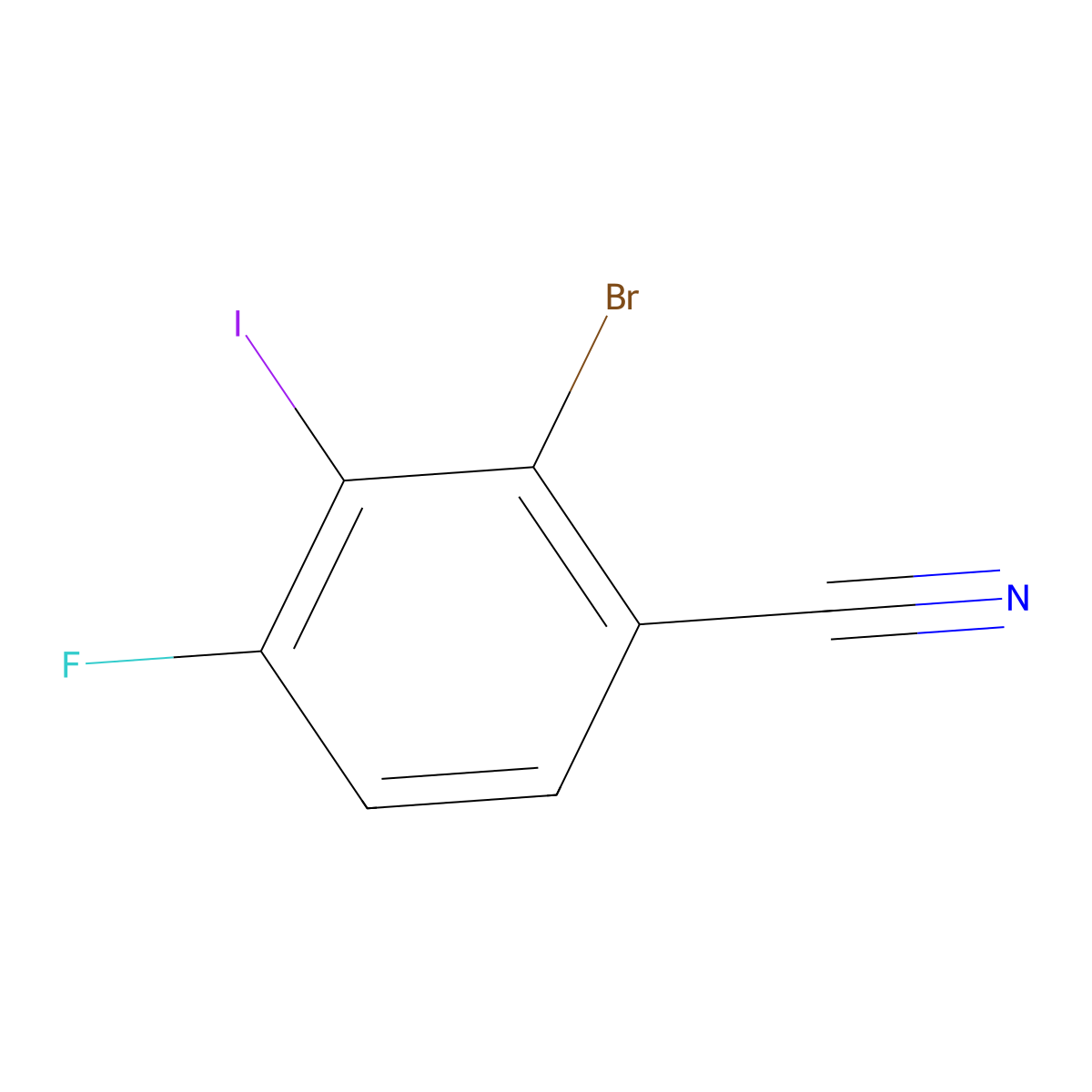 2-Bromo-4-fluoro-3-iodobenzonitrile molecular structure, CAS 1643794-87-9