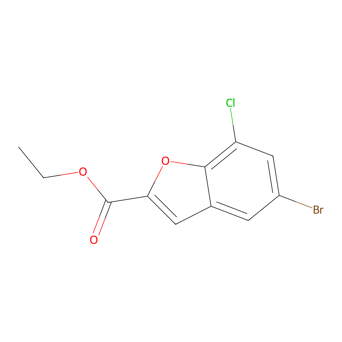 5-Bromo-7-chloro-benzofuran-2-carboxylic acid ethyl ester molecular structure, CAS 1643914-32-2