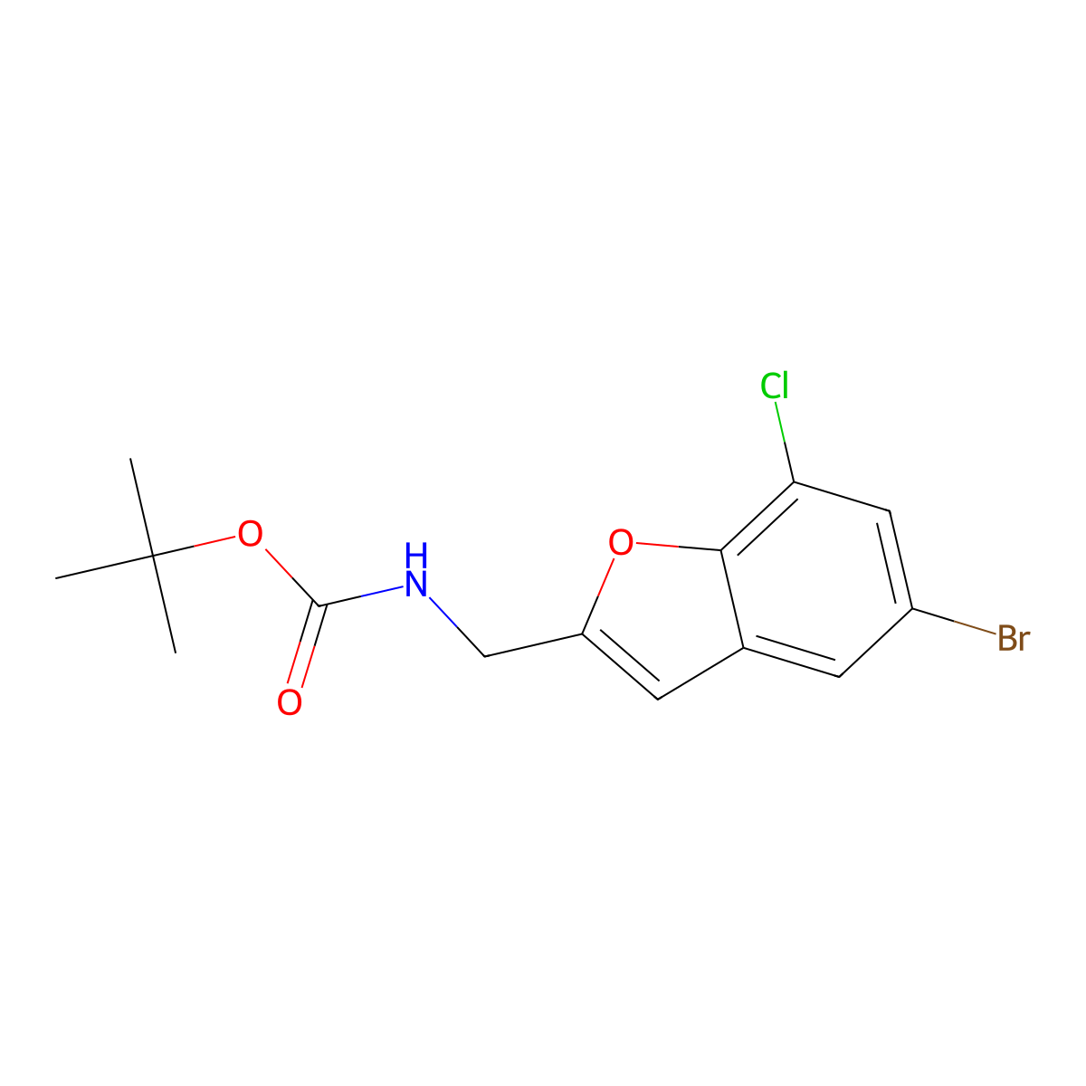 Tert-butyl ((5-bromo-7-chlorobenzofuran-2-YL)methyl)carbamate molecular structure, CAS 1643914-41-3