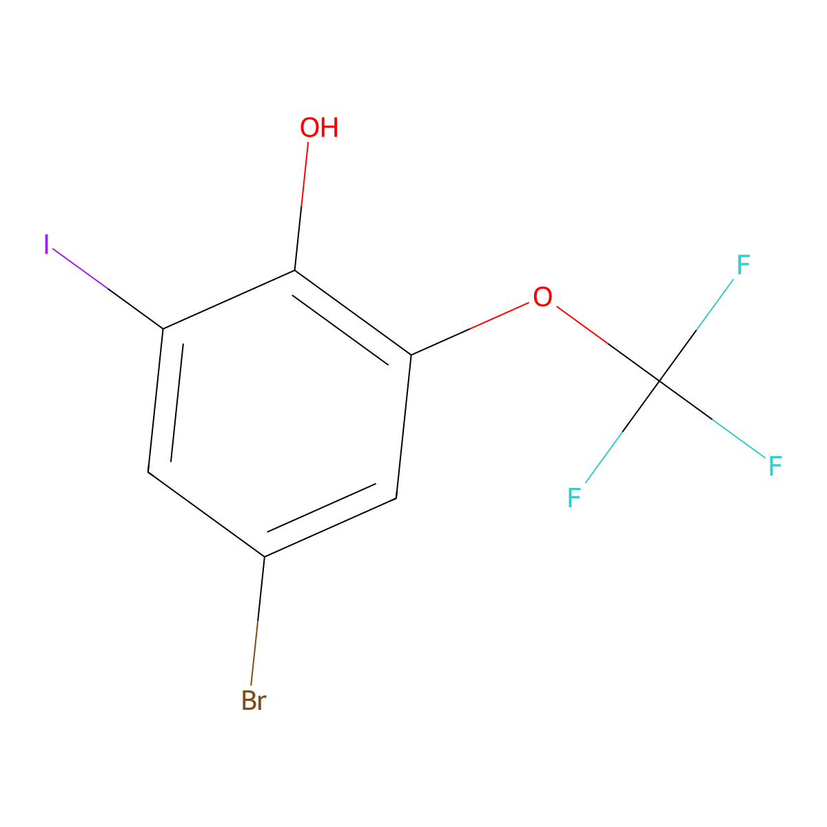 Phenol, 4-bromo-2-iodo-6-(trifluoromethoxy)- molecular structure, CAS 1643916-06-6