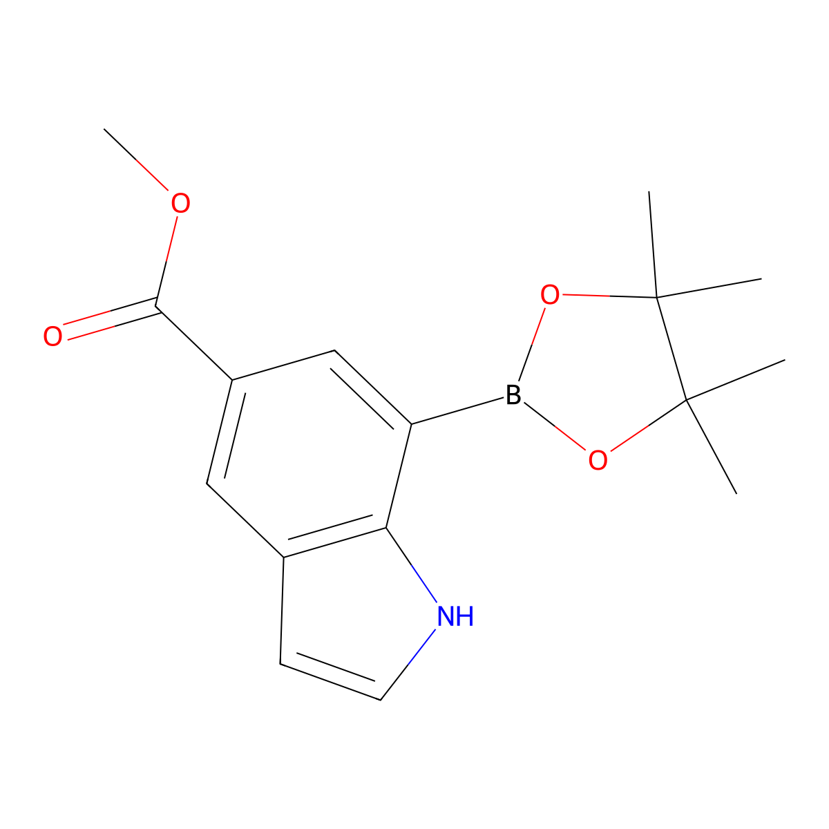 methyl 7-(4,4,5,5-tetramethyl-1,3,2-dioxaborolan-2-yl)-1H-indole-5-carboxylate molecular structure, CAS 1643923-21-0