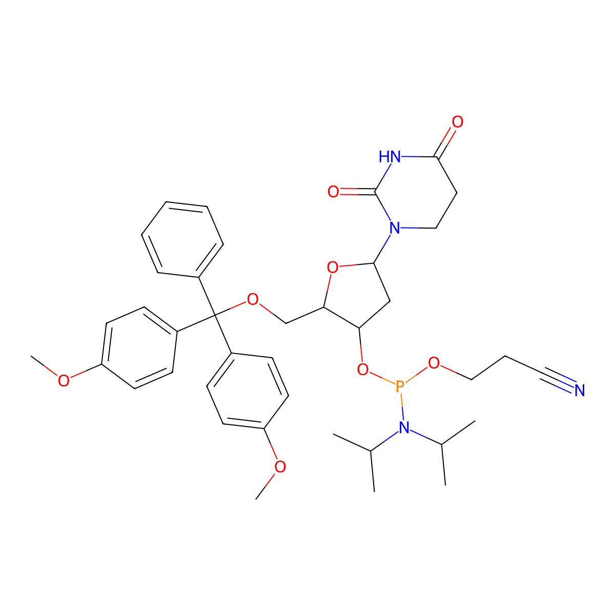 5,6-Dihydro-2'-deoxy-5'-DMT-D-uridine 3'-CE phosphoramidite molecular structure, CAS 1643929-03-6