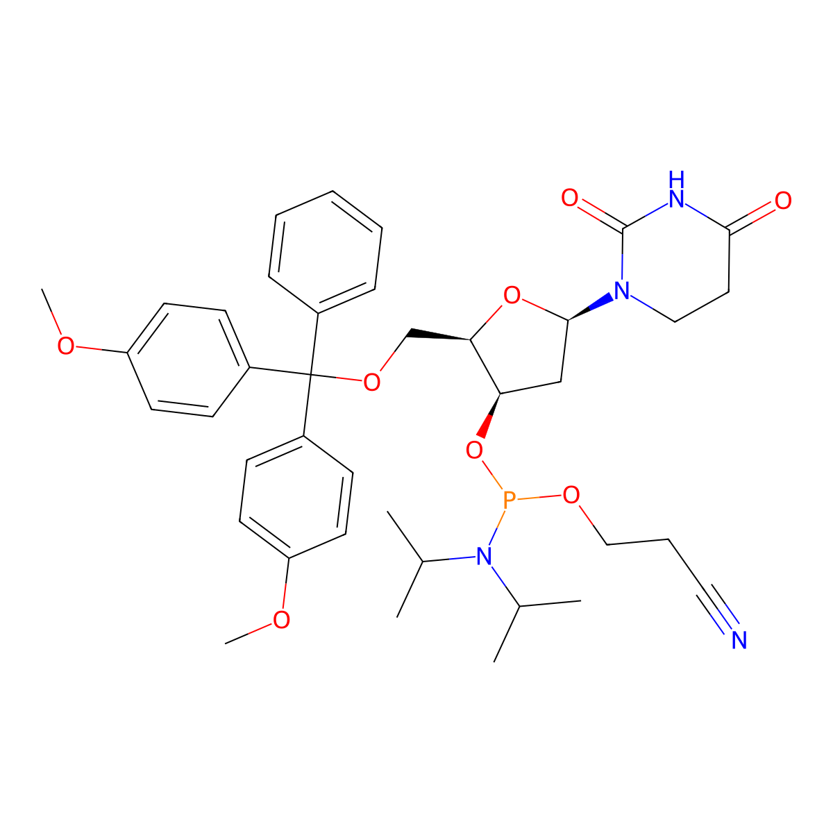 5,6-Dihydro-2'-deoxy-5'-DMT-D-uridine 3'-CE phosphoramidite molecular structure, CAS 1643929-03-6