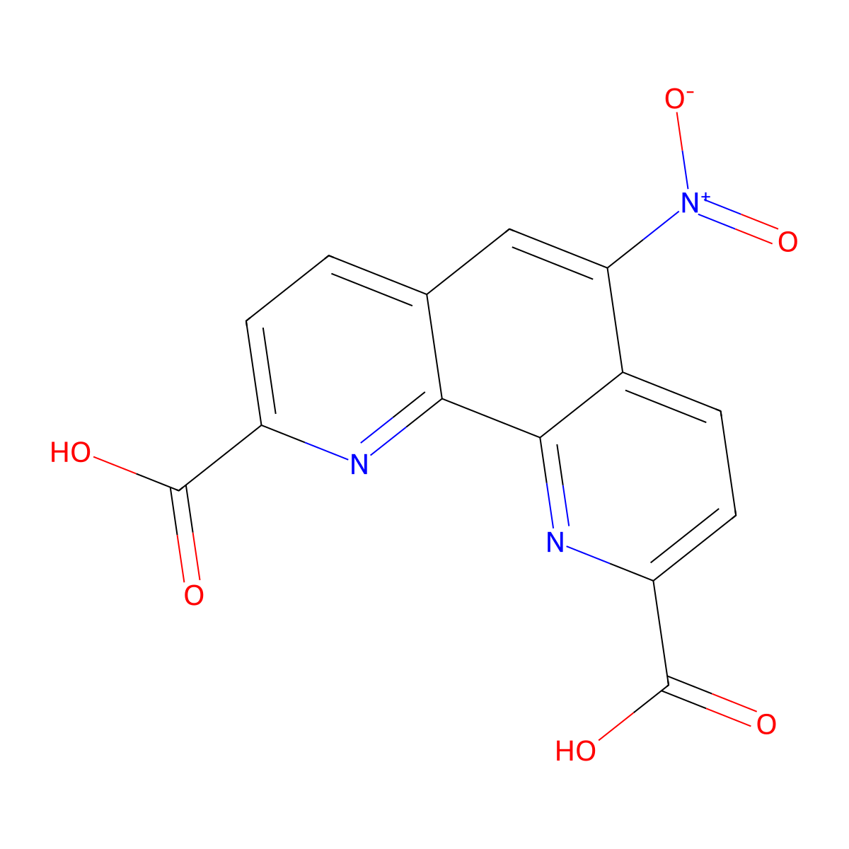 5-nitro-1,10-phenanthroline-2,9-dicarboxylic Acid molecular structure, CAS 164394-23-4