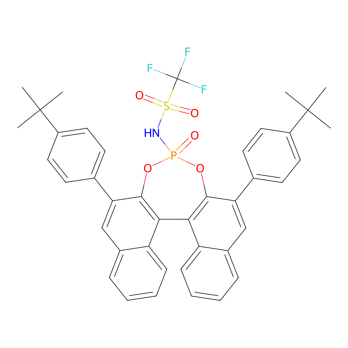 (11bS)-N-(2,6-Bis(4-(tert-butyl)phenyl)-4-oxidodinaphtho[2,1-d:1',2'-f][1,3,2]dioxaphosphepin-4-yl)-1,1,1-trifluoromethanesulfonamide molecular structure, CAS 1643958-21-7