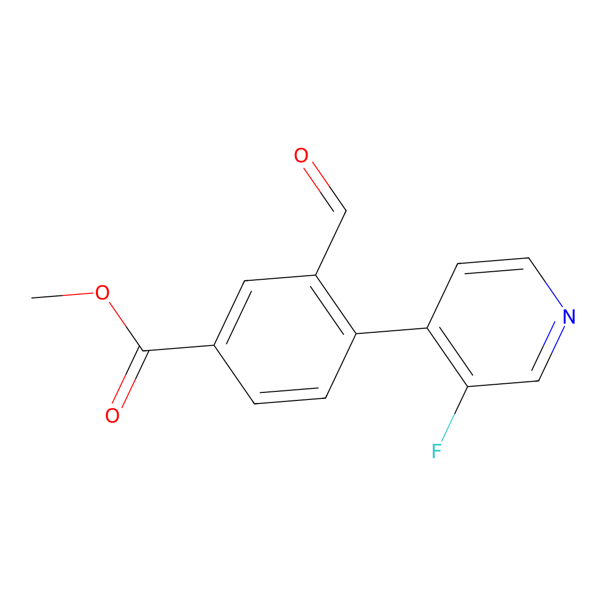 Methyl 4-(3-fluoropyridin-4-yl)-3-formylbenzoate molecular structure, CAS 1643978-45-3