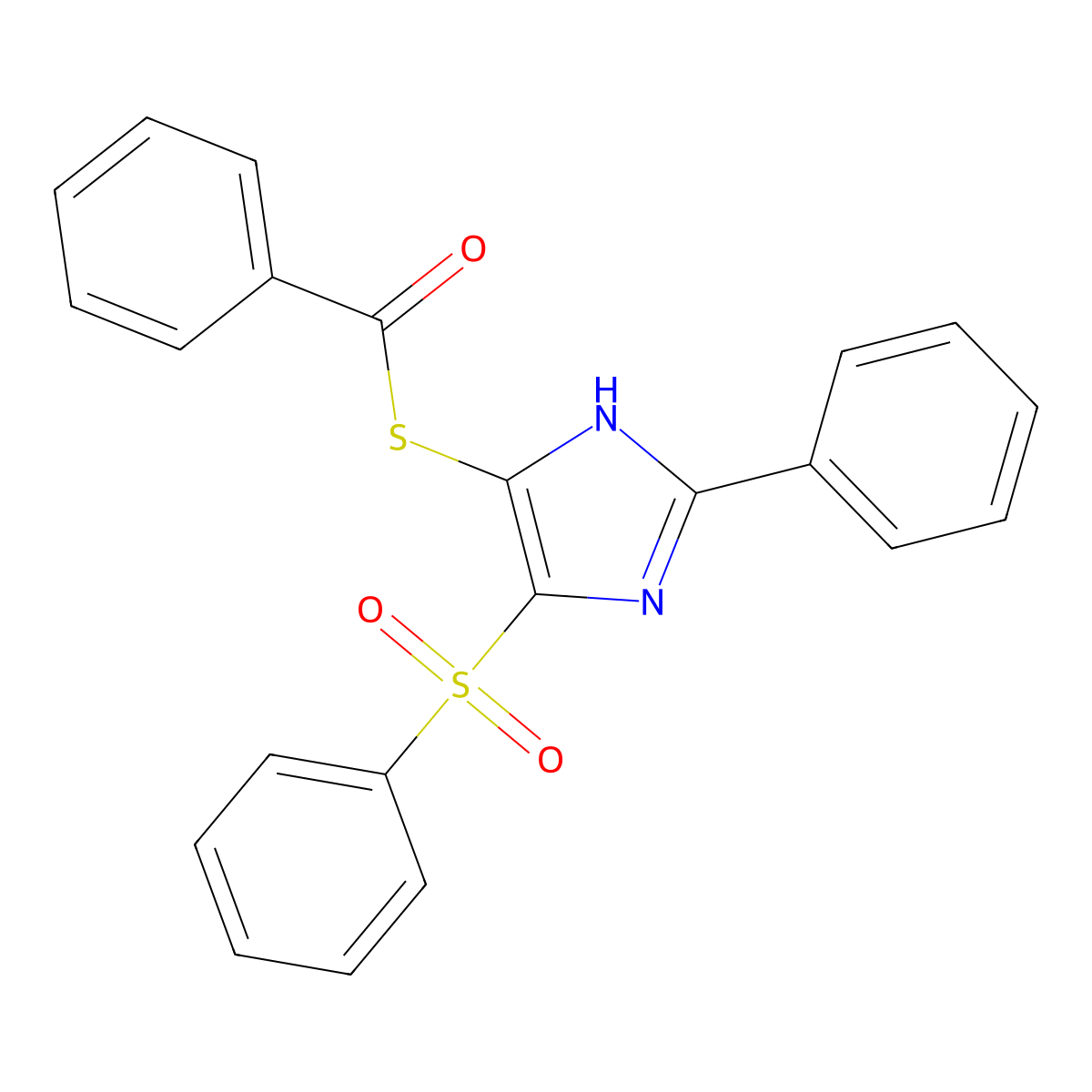 S-(2-phenyl-4-(phenylsulfonyl)-1H-imidazol-5-yl) benzothioate molecular structure, CAS 164398-62-3