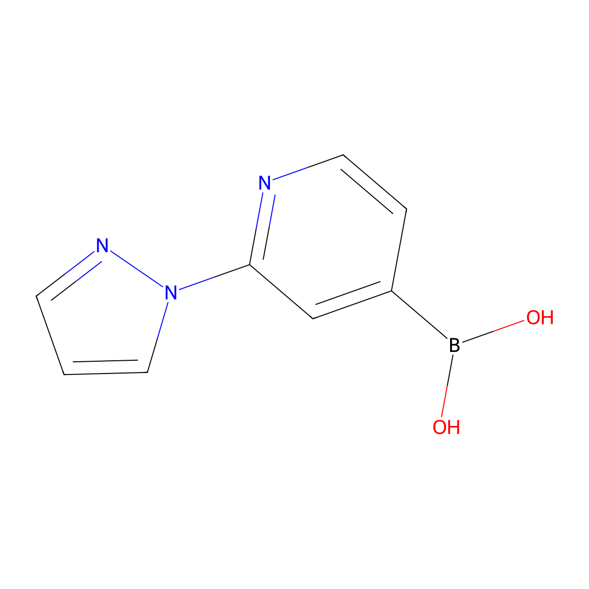 (2-(1H-Pyrazol-1-yl)pyridin-4-yl)boronic acid molecular structure, CAS 1644060-50-3