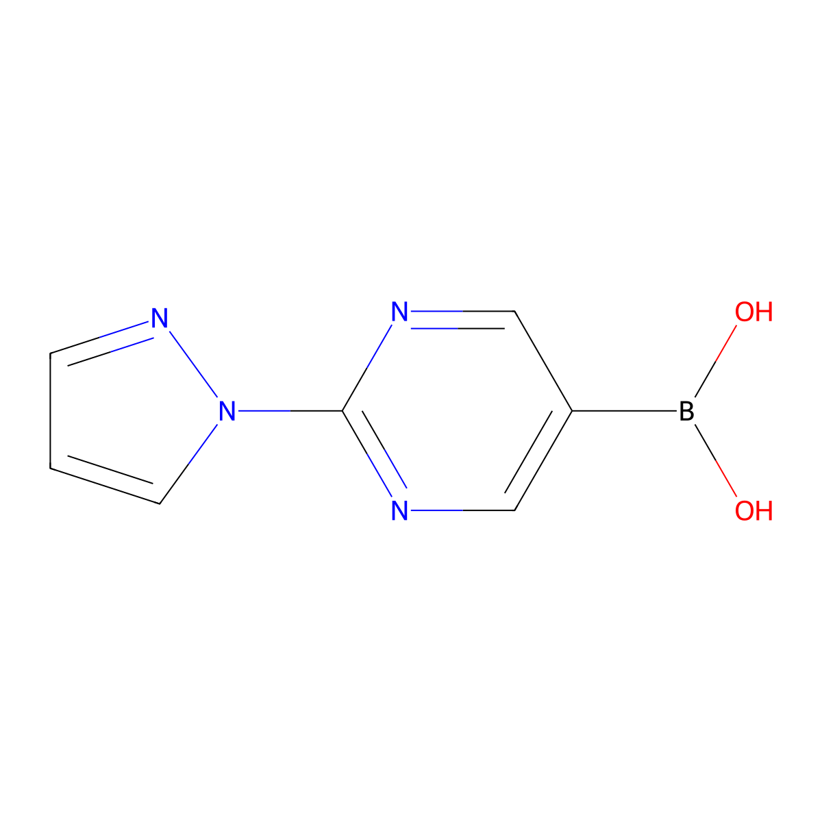 (2-(1H-Pyrazol-1-YL)pyrimidin-5-YL)boronic acid molecular structure, CAS 1644061-13-1