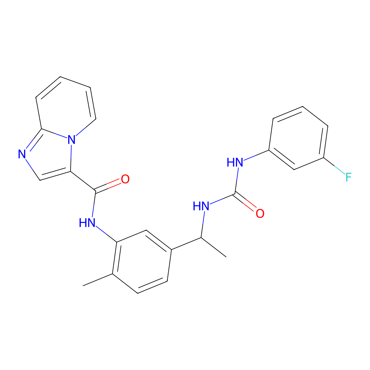 (S)-N-(5-(1-(3-(3-fluorophenyl)ureido)ethyl)-2-methylphenyl)imidazo[1,2-a]pyridine-3-carboxamide molecular structure, CAS 1644070-02-9