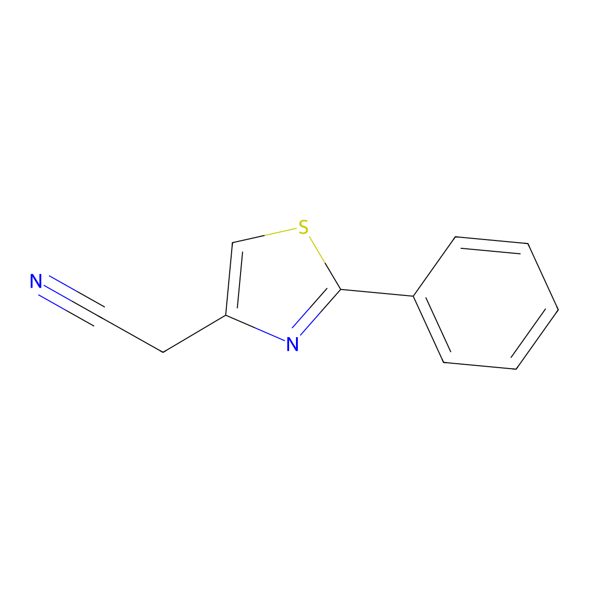 2-(2-Phenyl-1,3-thiazol-4-yl)acetonitrile molecular structure, CAS 16441-25-1