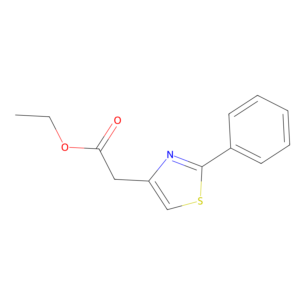 Ethyl 2-(2-phenyl-1,3-thiazol-4-yl)acetate molecular structure, CAS 16441-34-2
