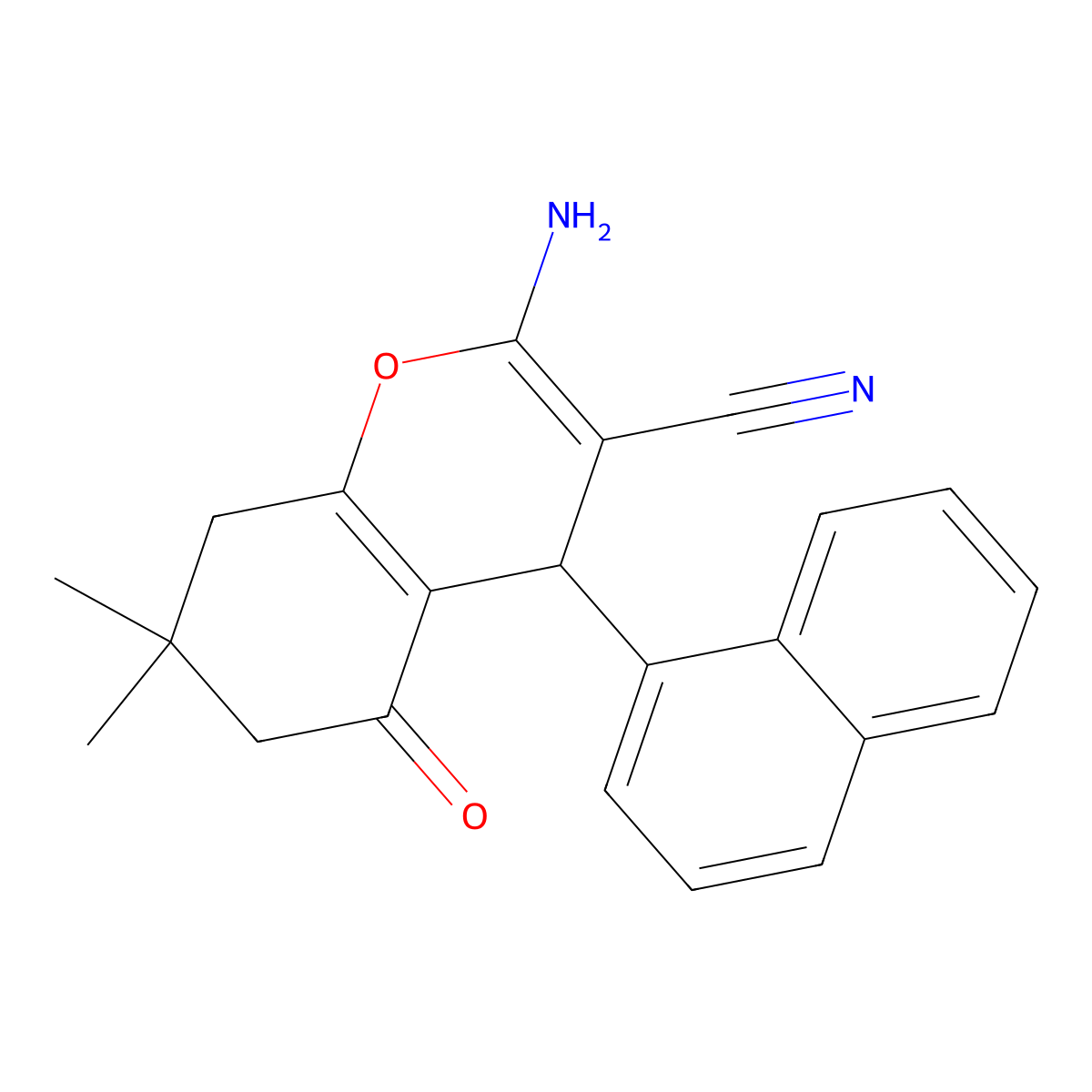 2-amino-7,7-dimethyl-4-(1-naphthyl)-5-oxo-5,6,7,8-tetrahydro-4H-chromene-3-carbonitrile molecular structure, CAS 164410-73-5