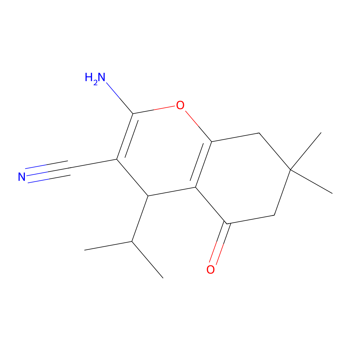 2-amino-7,7-dimethyl-5-oxo-4-propan-2-yl-6,8-dihydro-4H-chromene-3-carbonitrile molecular structure, CAS 164410-74-6