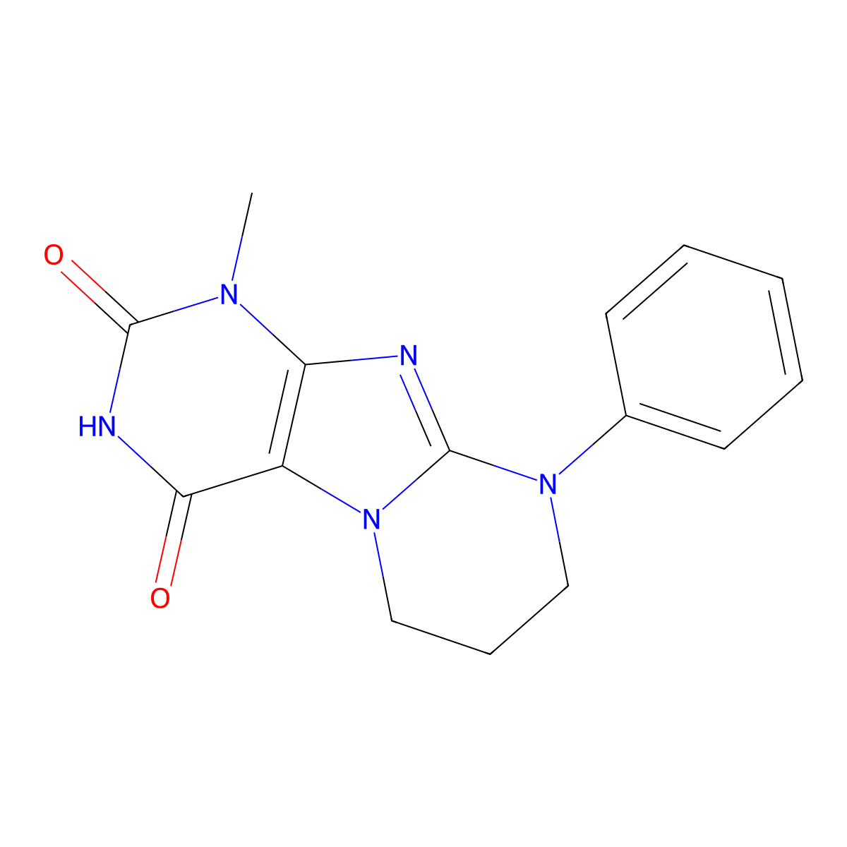 1-methyl-9-phenyl-6,7,8,9-tetrahydropyrimido[2,1-f]purine-2,4(1H,3H)-dione molecular structure, CAS 164410-86-0