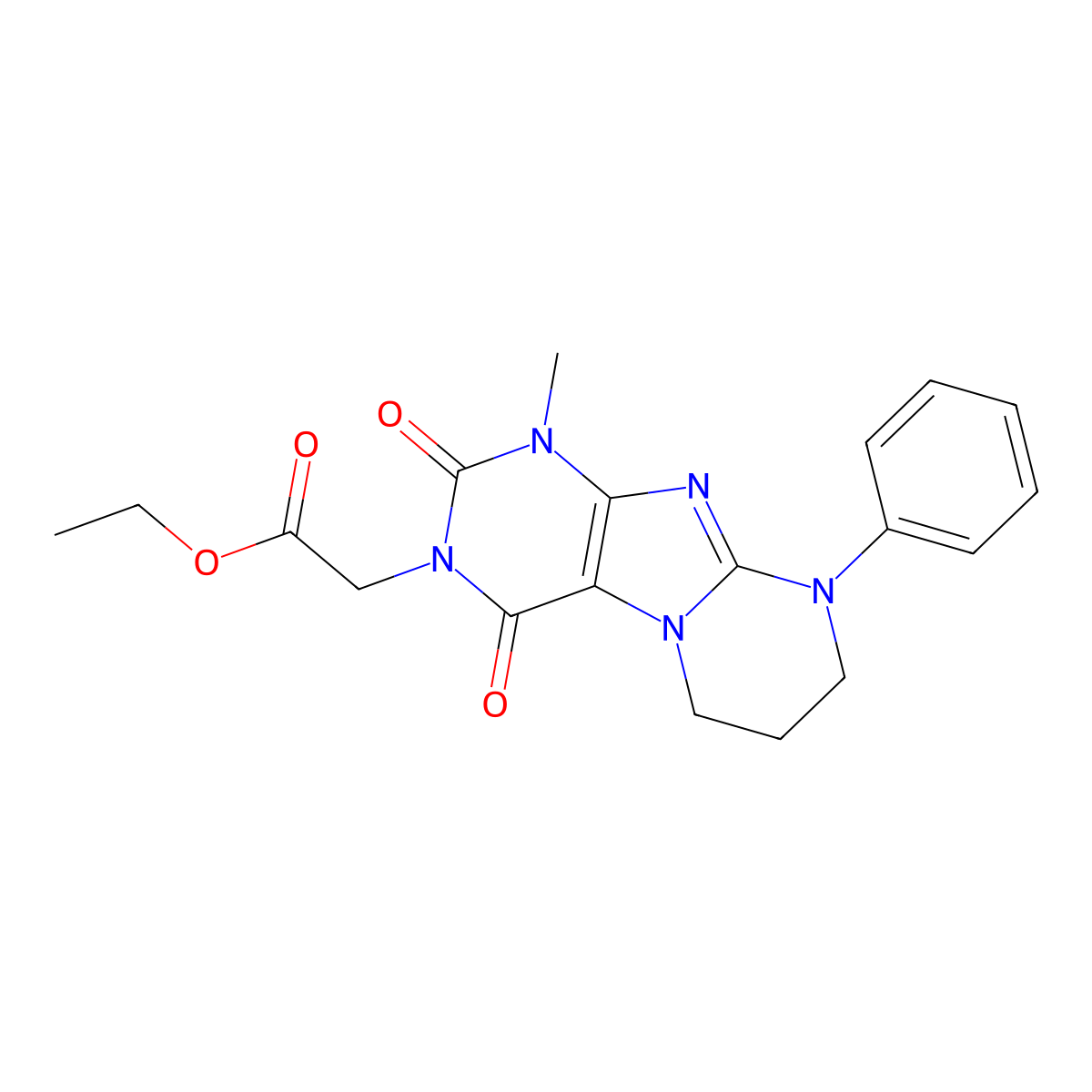 ethyl 2-(1-methyl-2,4-dioxo-9-phenyl-7,8-dihydro-6H-purino[7,8-a]pyrimidin-3-yl)acetate molecular structure, CAS 164410-88-2