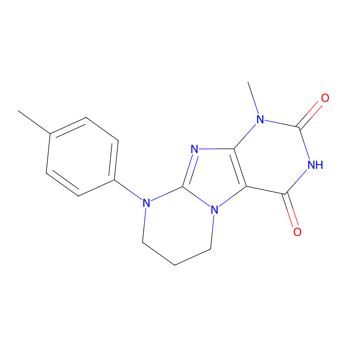 1-Methyl-9-(4-methylphenyl)-6,7,8,9-tetrahydropyrimido[2,1-f]purine-2,4(1H,3H)-dione molecular structure, CAS 164410-94-0