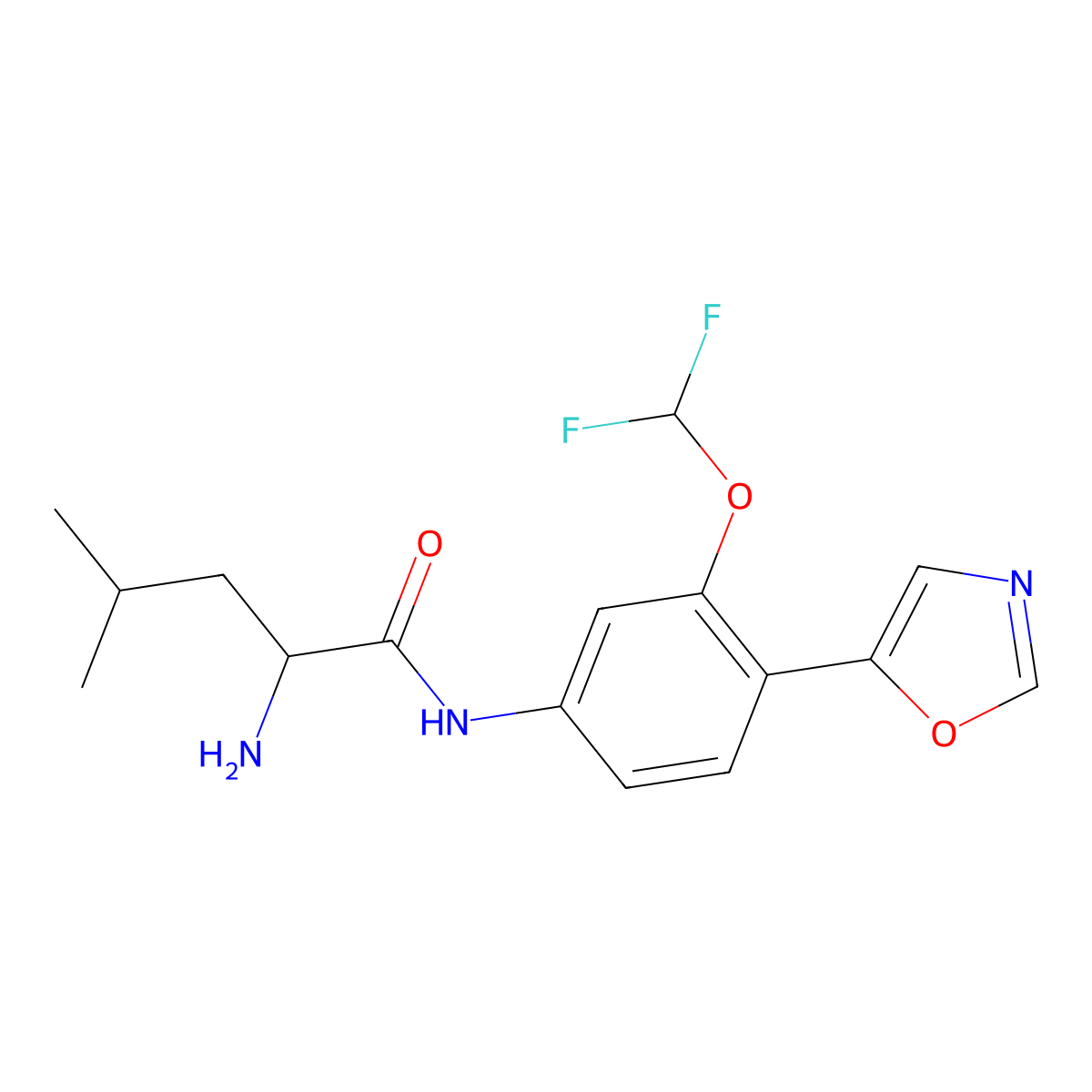 N-[3-(difluoromethoxy)-4-(1,3-oxazol-5-yl)phenyl]-D-leucinamide molecular structure, CAS 1644248-18-9