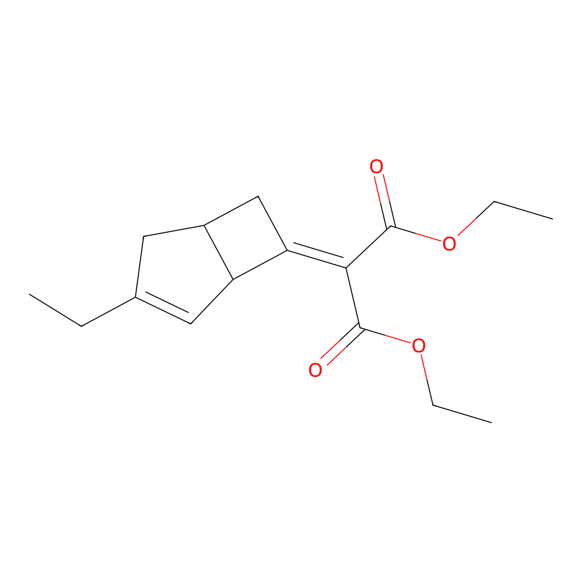 1,3-diethyl 2-[(1R,5S)-3-ethylbicyclo[3.2.0]hept-3-en-6-ylidene]propanedioate molecular structure, CAS 1644251-28-4