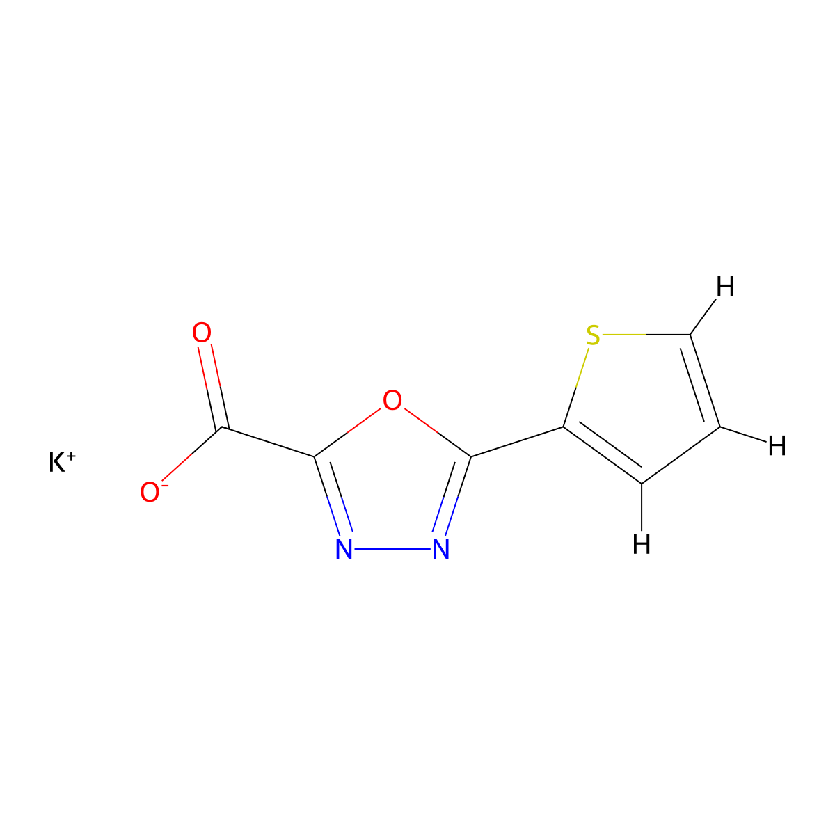 Potassium 5-(thiophen-2-yl)-1,3,4-oxadiazole-2-carboxylate molecular structure, CAS 1644298-56-5