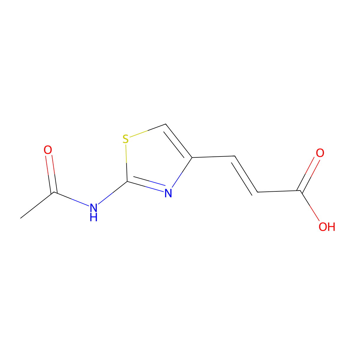 (2E)-3-(2-acetamido-1,3-thiazol-4-yl)prop-2-enoic acid molecular structure, CAS 16443-90-6