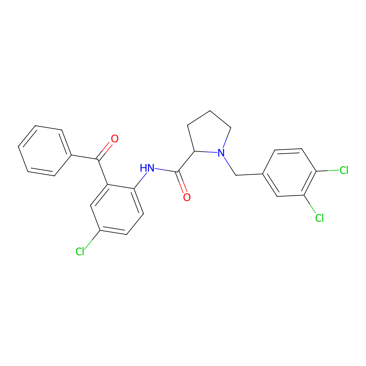 (2S)-N-(2-Benzoyl-4-chlorophenyl)-1-[(3,4-dichlorophenyl)methyl]-2-pyrrolidinecarboxamide molecular structure, CAS 1644308-41-7