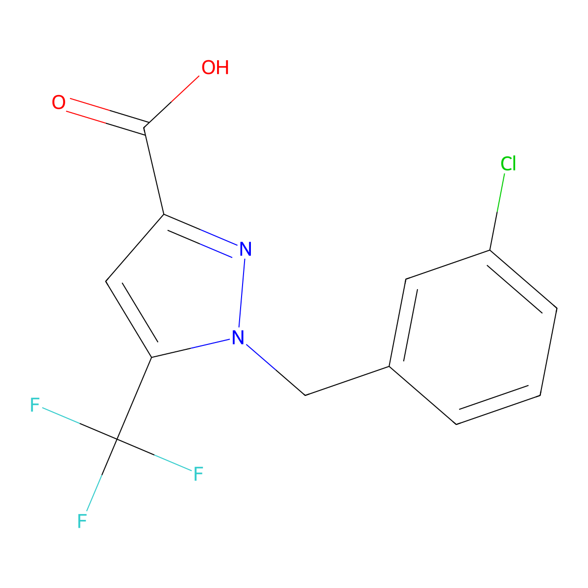 1-(3-Chlorobenzyl)-5-(trifluoromethyl)-1H-pyrazole-3-carboxylic acid molecular structure, CAS 1644347-00-1