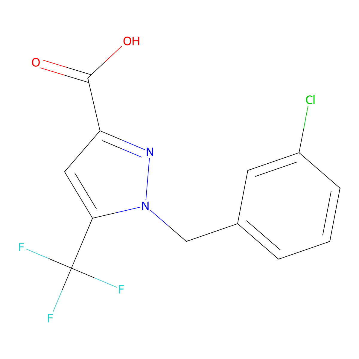 1-(3-Chlorobenzyl)-5-(trifluoromethyl)-1H-pyrazole-3-carboxylic acid molecular structure, CAS 1644347-00-1