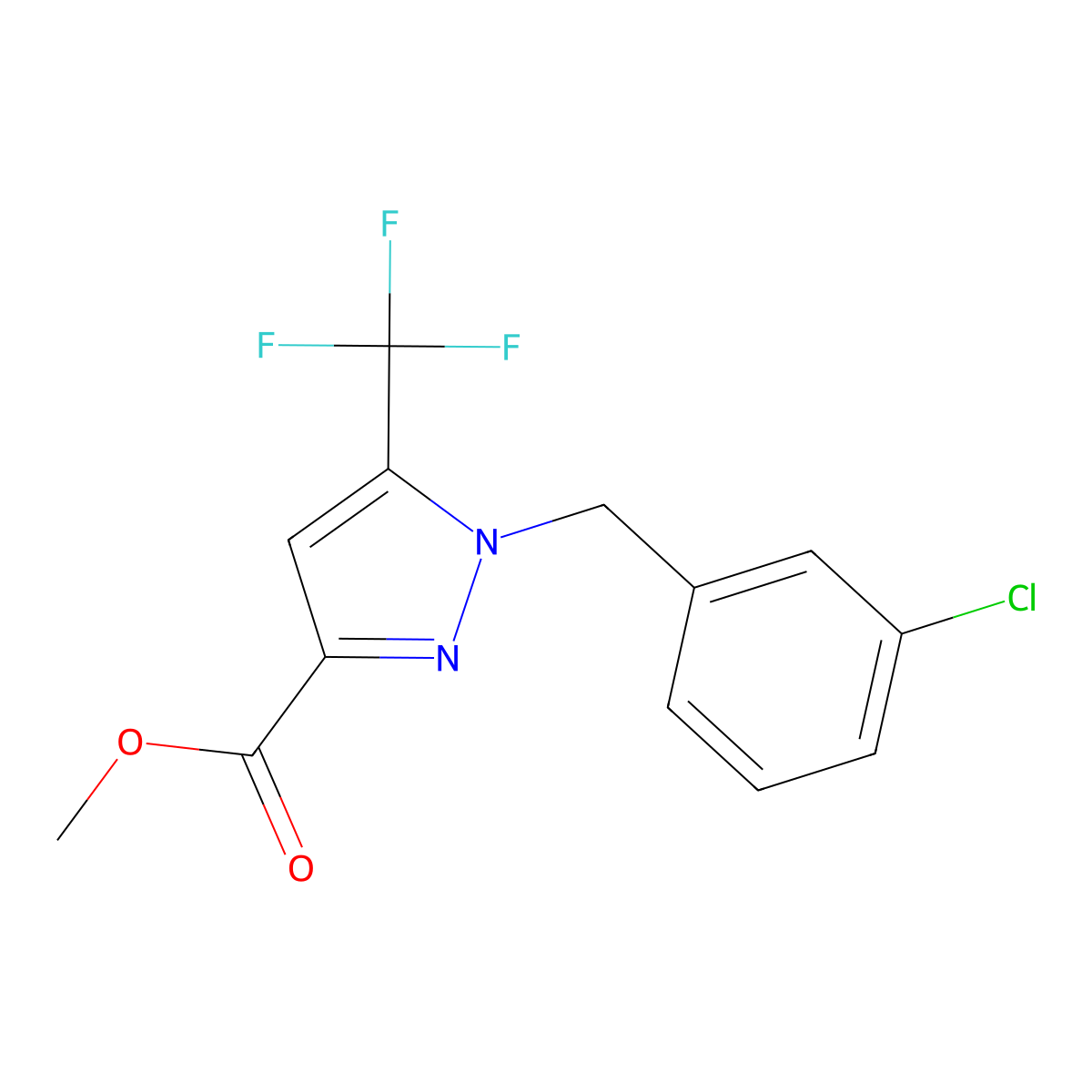 Methyl 1-(3-chlorobenzyl)-5-(trifluoromethyl)-1H-pyrazole-3-carboxylate molecular structure, CAS 1644347-01-2