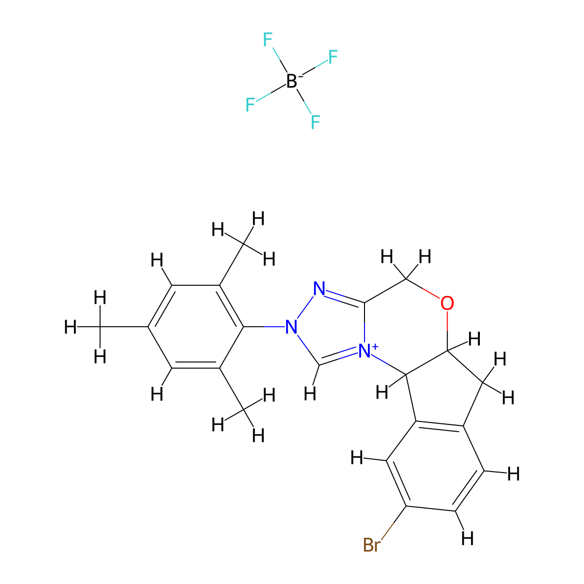 (5aR,10bS)-9-Bromo-2-mesityl-4,5a,6,10b-tetrahydroindeno[2,1-b][1,2,4]triazolo[4,3-d][1,4]oxazin-2-ium tetrafluoroborate molecular structure, CAS 1644388-09-9