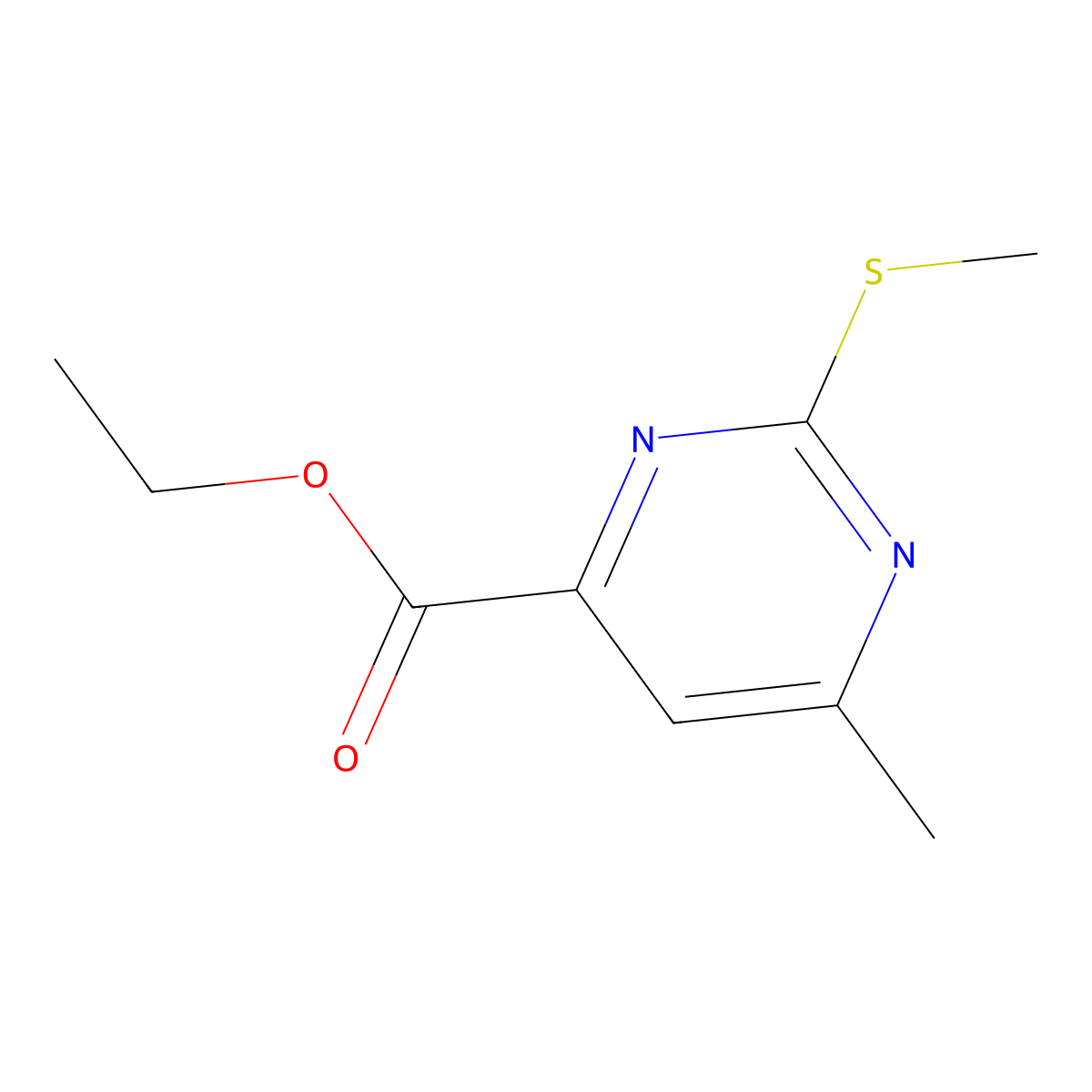 Ethyl 6-methyl-2-(methylthio)pyrimidine-4-carboxylate molecular structure, CAS 1644431-48-0