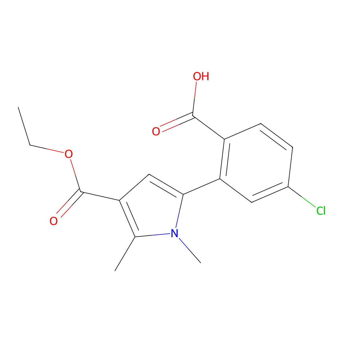 4-Chloro-2-(4-(ethoxycarbonyl)-1,5-dimethyl-1H-pyrrol-2-yl)benzoic acid molecular structure, CAS 1644543-61-2